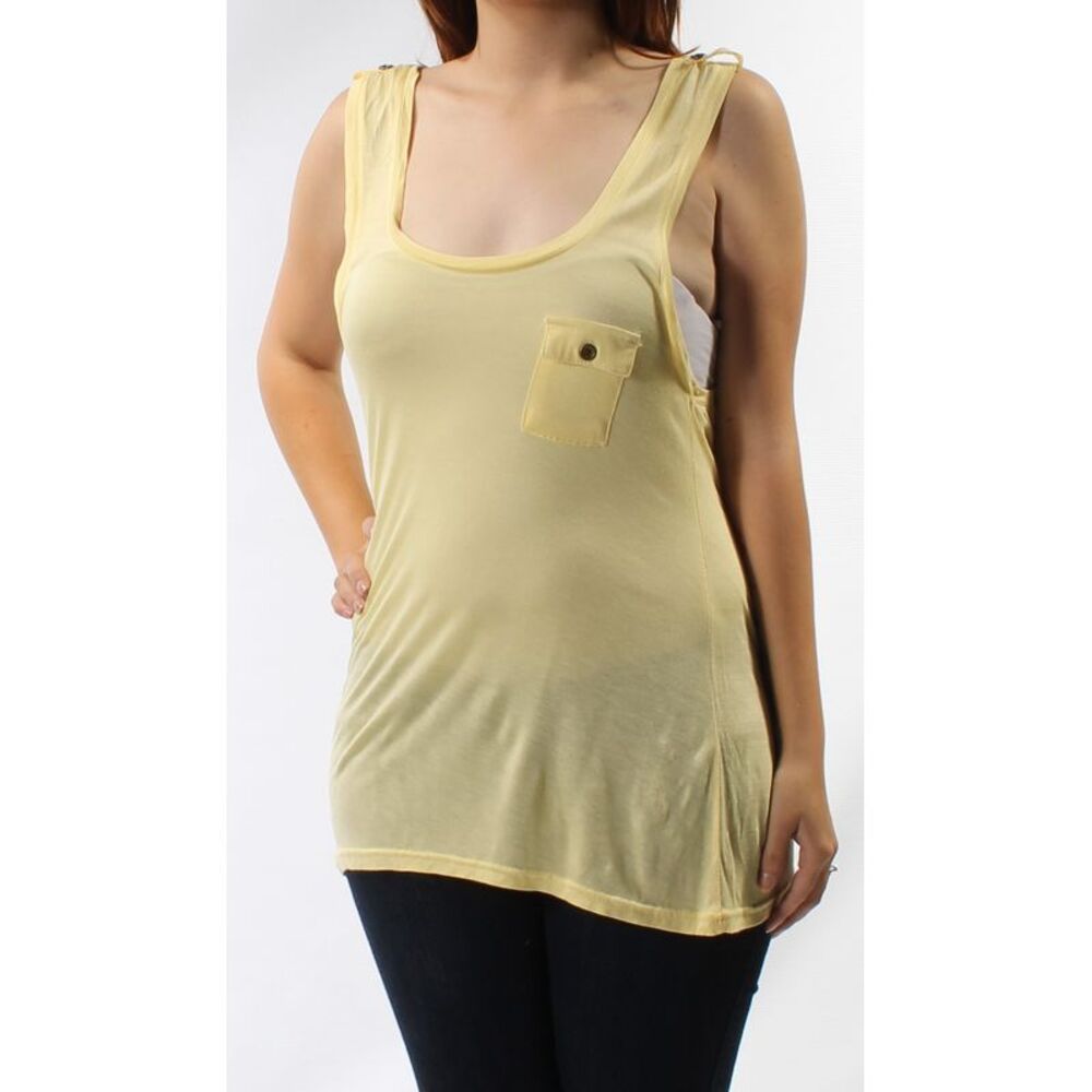 COLOR STORY Womens Yellow Sheer Sleeveless Scoop Neck Top Size: M